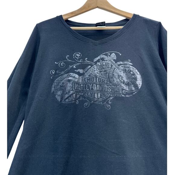 Harley Davidson Black Long Sleeve Scoop Neck Fishers IN Shirt Women Medium - Picture 5 of 6